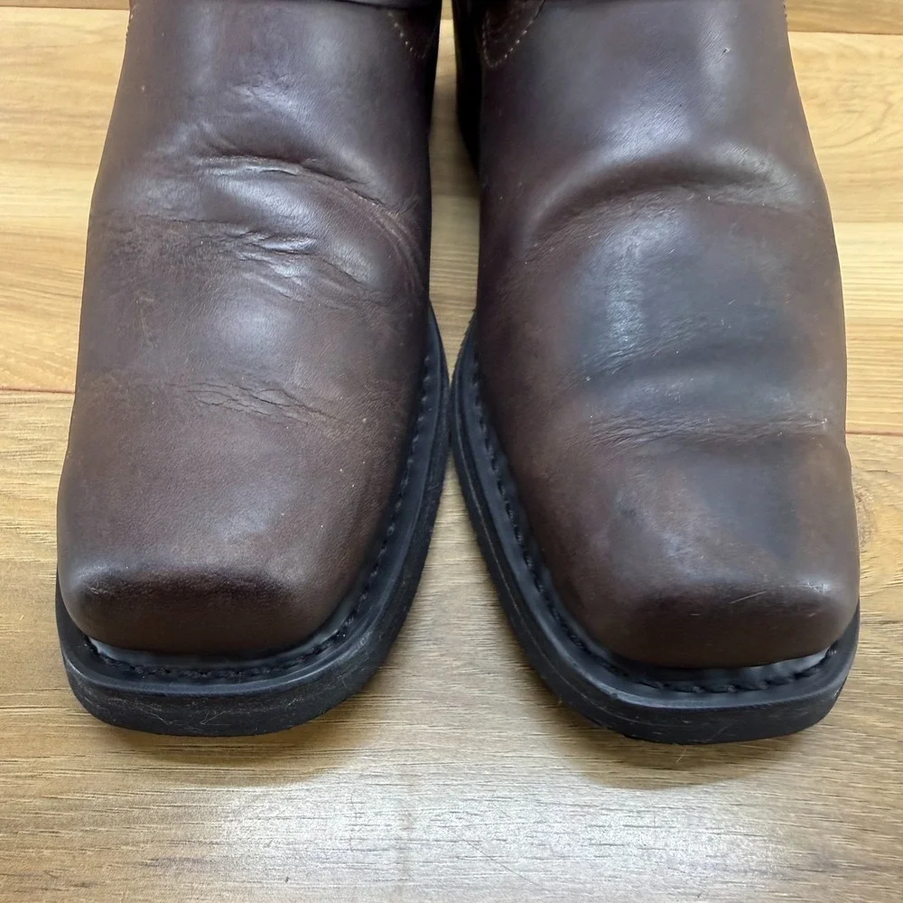 Harley Davidson Harness Womens Boots 7.5 Brown Leather Square Toe Biker Zip - Picture 4 of 11